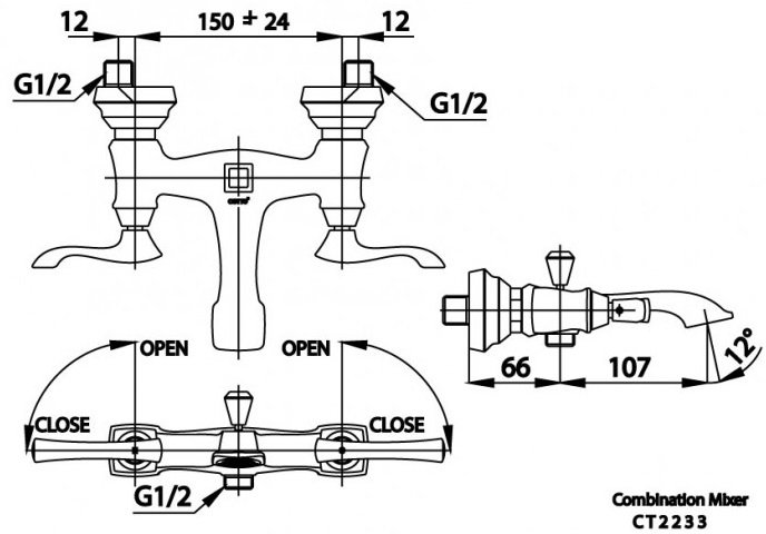 kích thước củ sen tắm nóng lạnh COTTO CT 2233