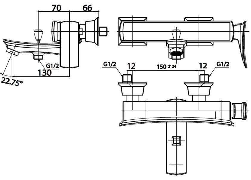 Bản vẽ kích thước củ sen tắm ct 2254a blbr Cotto