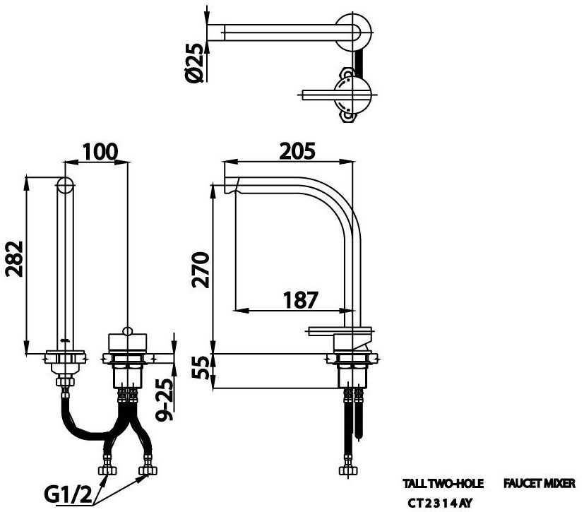 Bản vẽ kỹ thuật vòi chậu rửa mặt CT1296A Cotto