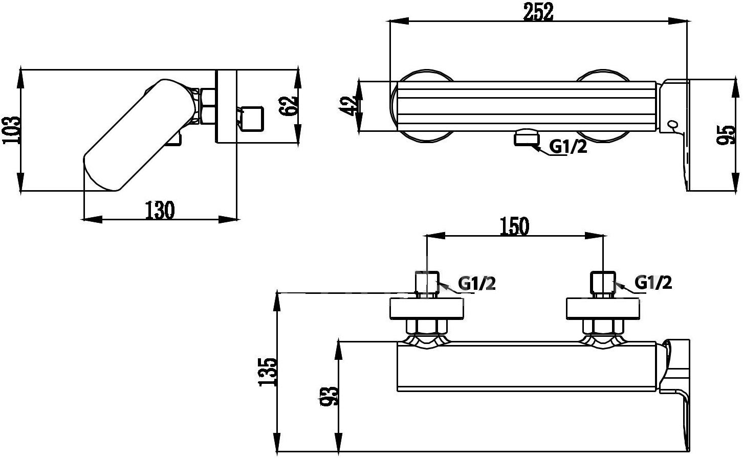 Bản vẽ kích thước củ sen tắm nóng lạnh COTTO CT2336A GG