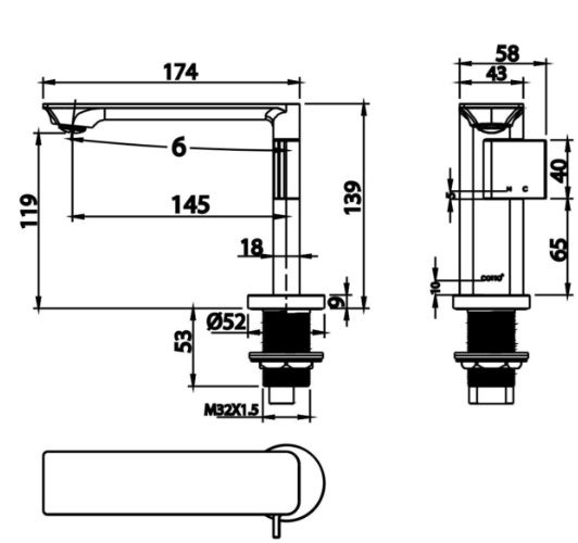 Bản vẽ kỹ thuật vòi chậu rửa mặt CT2361A#BL Cotto