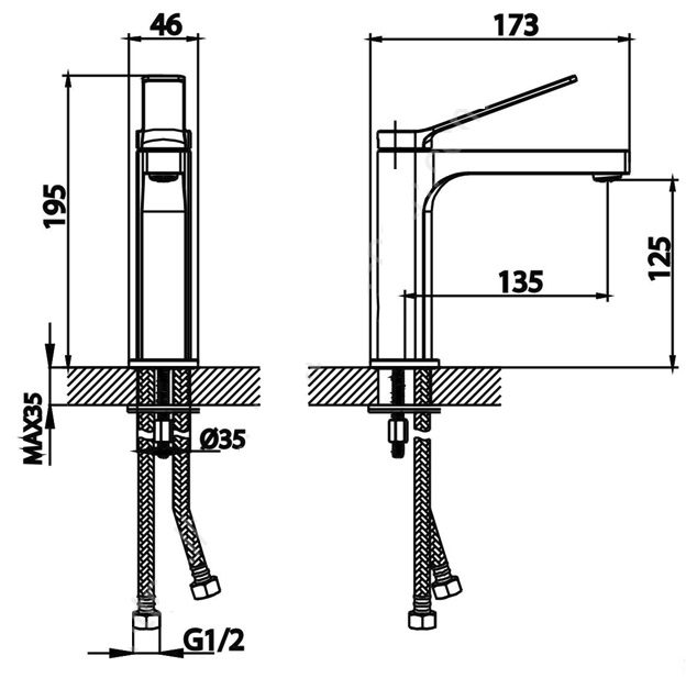 Bản vẽ kỹ thuật vòi chậu rửa mặt CT2381A#BL Cotto