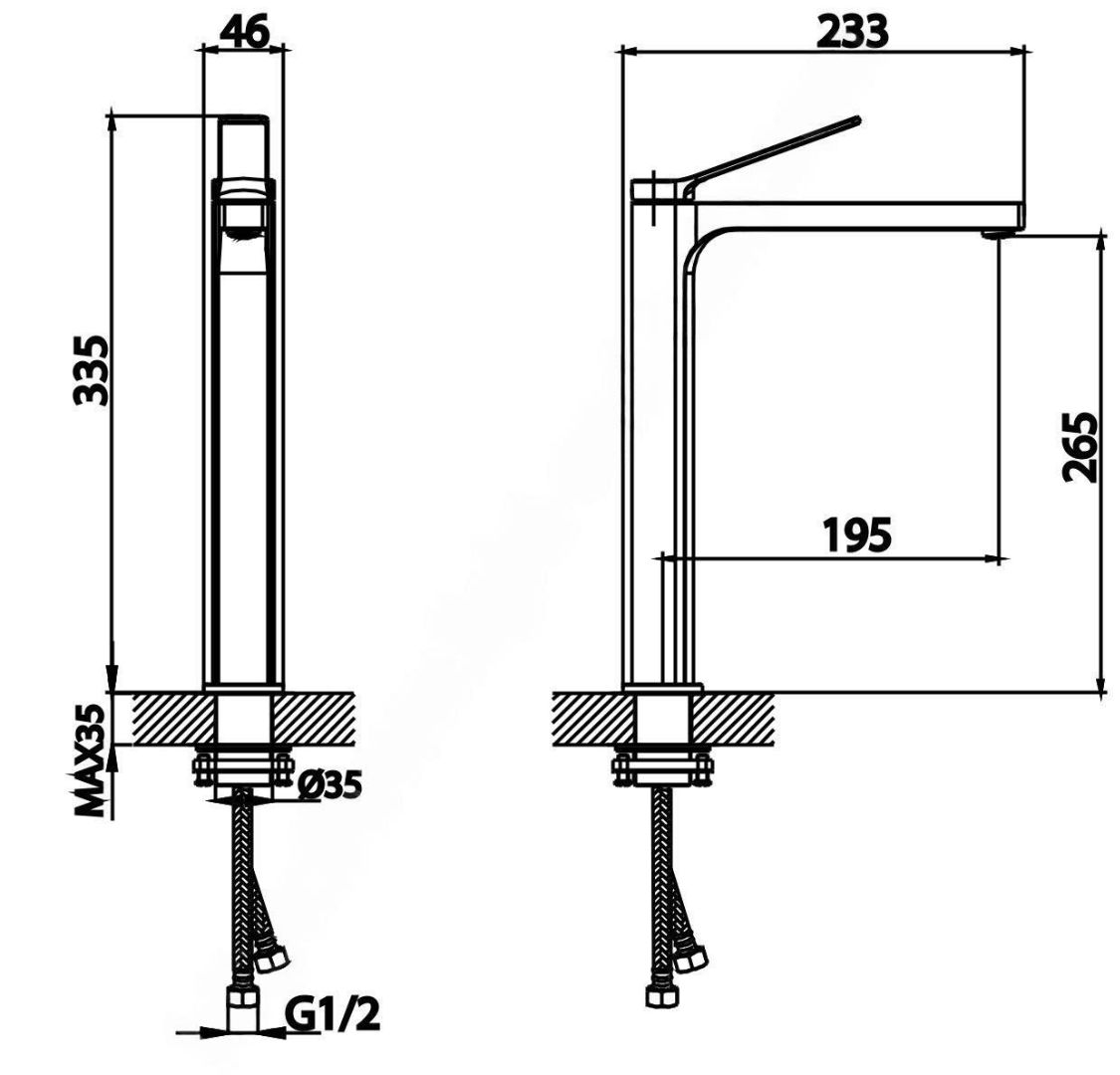 Bản vẽ kỹ thuật vòi chậu rửa mặt KLIRR CT2382AY PI Cotto