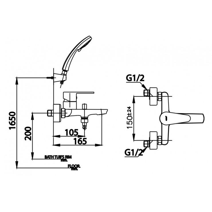 Bản vẽ vòi sen cotto CT3001AEZH012 nóng lạnh