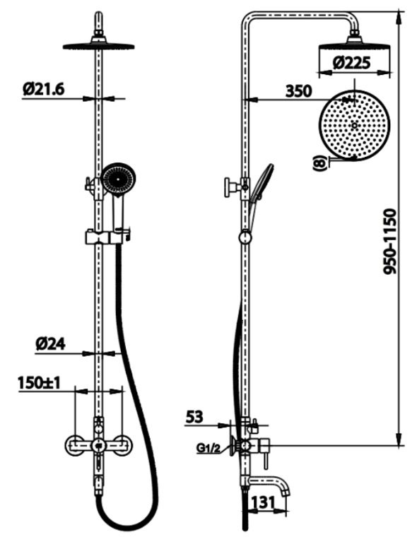 Bản vẽ kích thước sen cây nóng lạnh CT 3004 WOS  Cotto