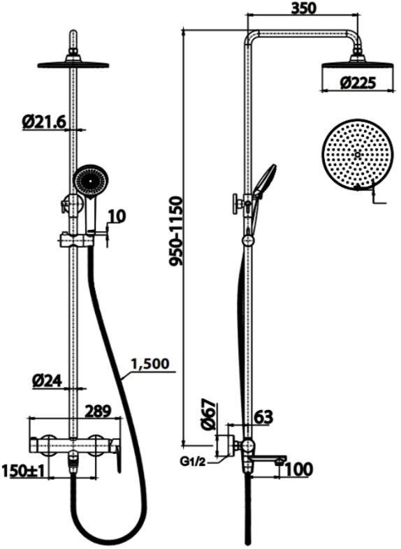 Bản vẽ kích thước sen cây nóng lạnh CT 3006 WOS  Cotto