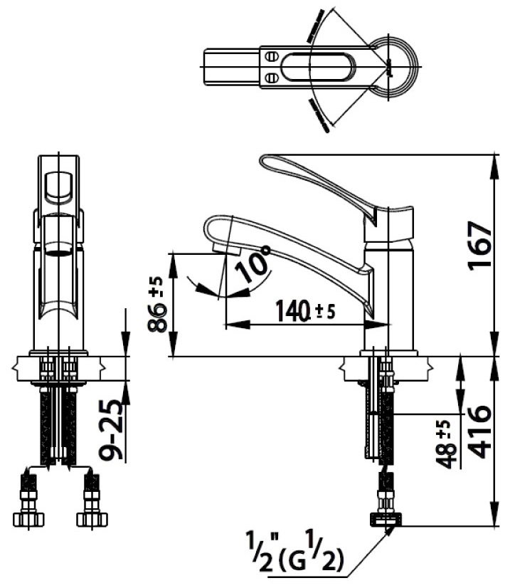 Bản vẽ kích thước vòi nóng lạnh Cotto ct 300 a