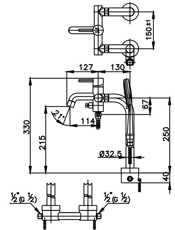 Bản vẽ sen cây bồn tắm Cotto CT CT338AXZH019 đặt sàn