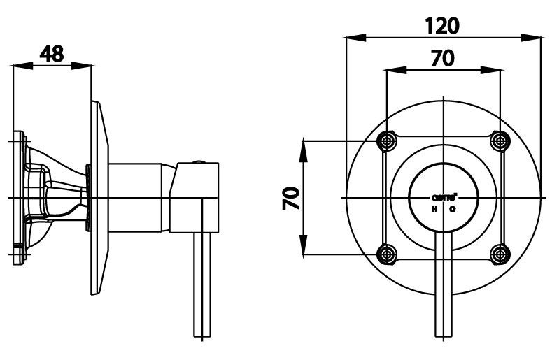 Bản vẽ van điều chỉnh âm tường ct 376 a Cotto nóng lạnh 