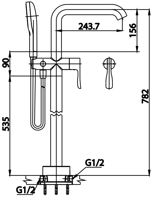 kích thước sen cây bồn tắm Cotto CT385AXZ003 đặt sàn