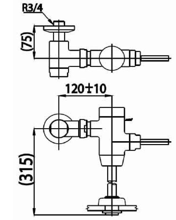 Bản vẽ kích thước van xả tiểu cảm ứng dùng pin CT 457 XDUF