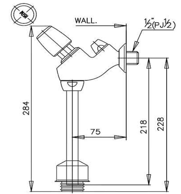 Bản vẽ kích thước van xả nhấn tiểu nam cotto CT 474 NP HM