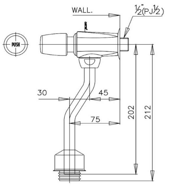 Bản vẽ kích thước van xả nhấn tiểu nam Cotto CT 475SL HM