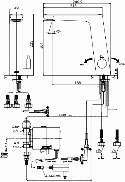 Bản vẽ kỹ thuật vòi cảm ứng CT4934HYB Cotto