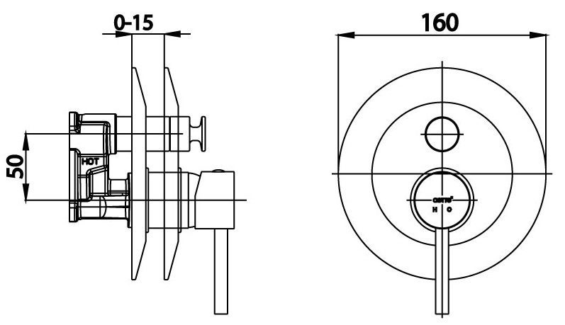 Bản vẽ kích thước van điều chỉnh âm tường CT 518A  Cotto