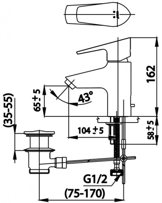 Bản vẽ kích thước vòi chậu rửa mặt Cotto C T520 F