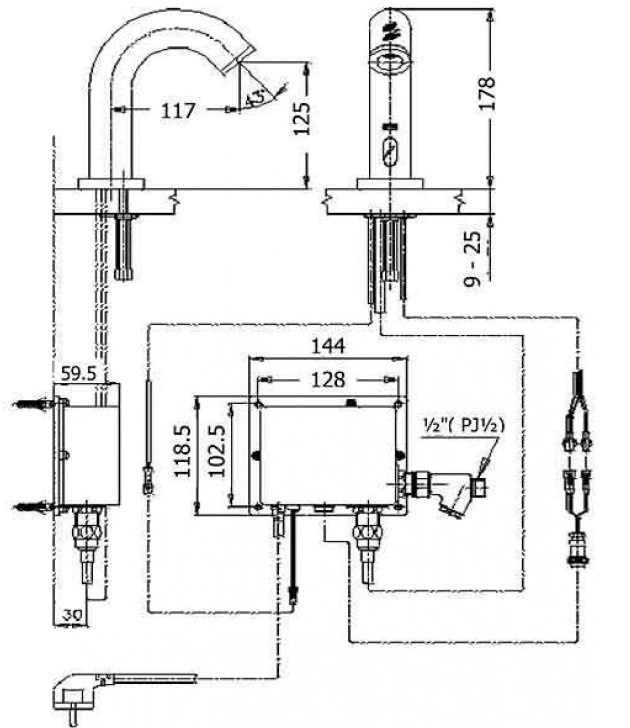 Bản vẽ kỹ thuật vòi rửa mặt cảm ứng 220V  ct 533 ac  Cotto