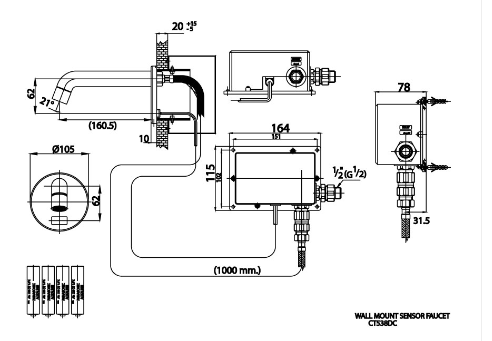 kỹ thuật vòi cảm ứng gắn tường dùng Pin CT538DC Cotto