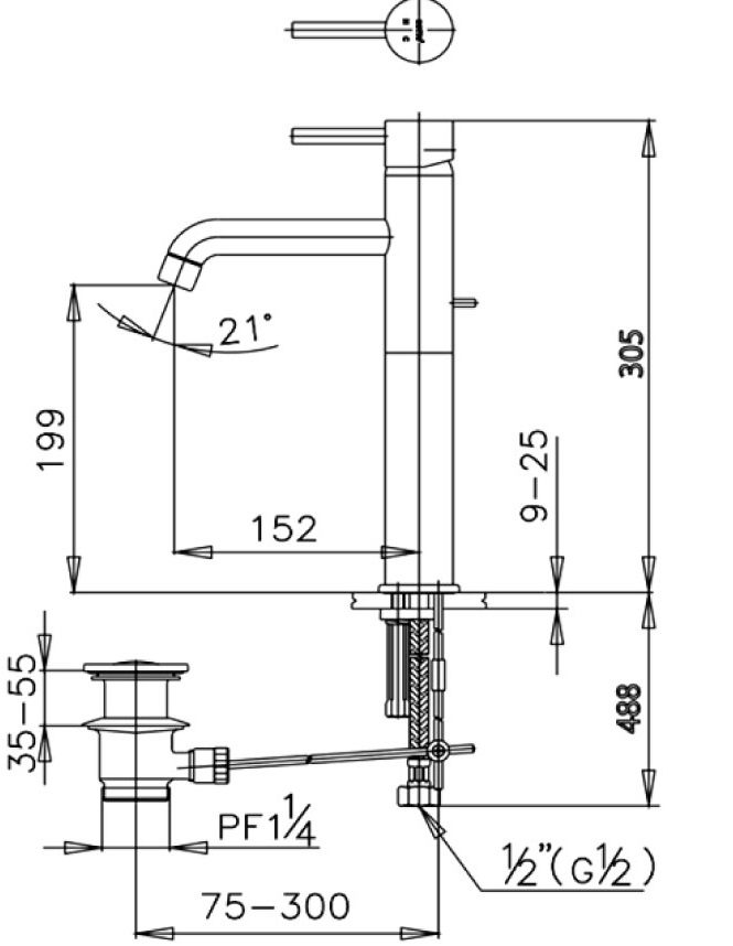 Bản vẽ kích thước vòi chậu rửa mặt Cotto CT542 AY