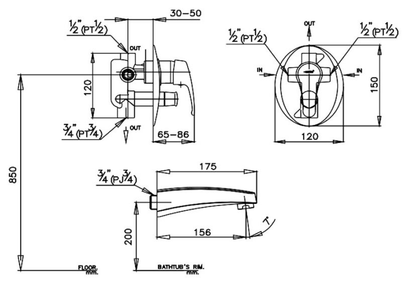 Bản vẽ kích thước van nóng lạnh ct 581 a cotto 