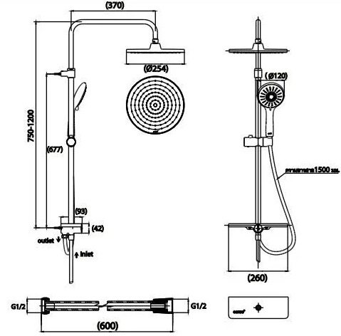 Bản vẽ kích thước thân sen cây CT6216 BL Cotto
