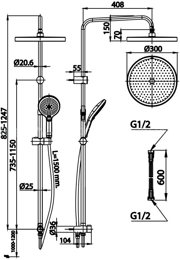 Bản vẽ kĩ thuật thân sen cây CT6218W BL COTTO