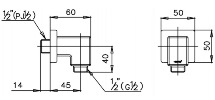 Bản vẽ kích thước cút nối tường Cotto ct 622 hm