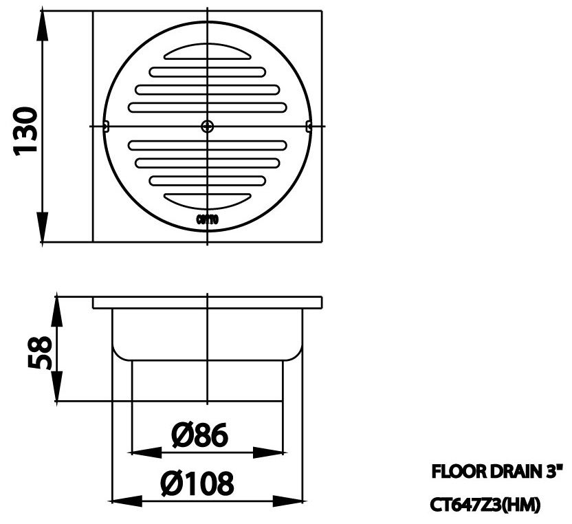 Bản vẽ kích thước phễu thoát sàn cotto CT 647 Z3 HM