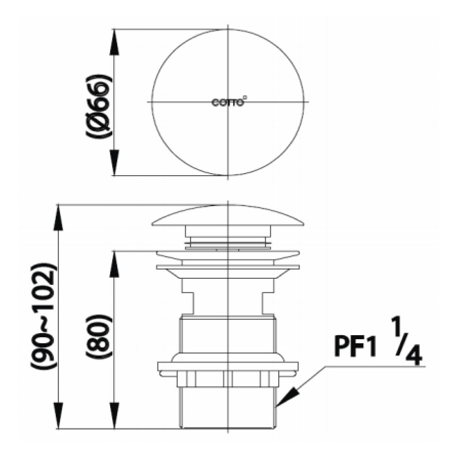 Bản vẽ chặn nước xả nhấn lavabo Cotto CT665N HM