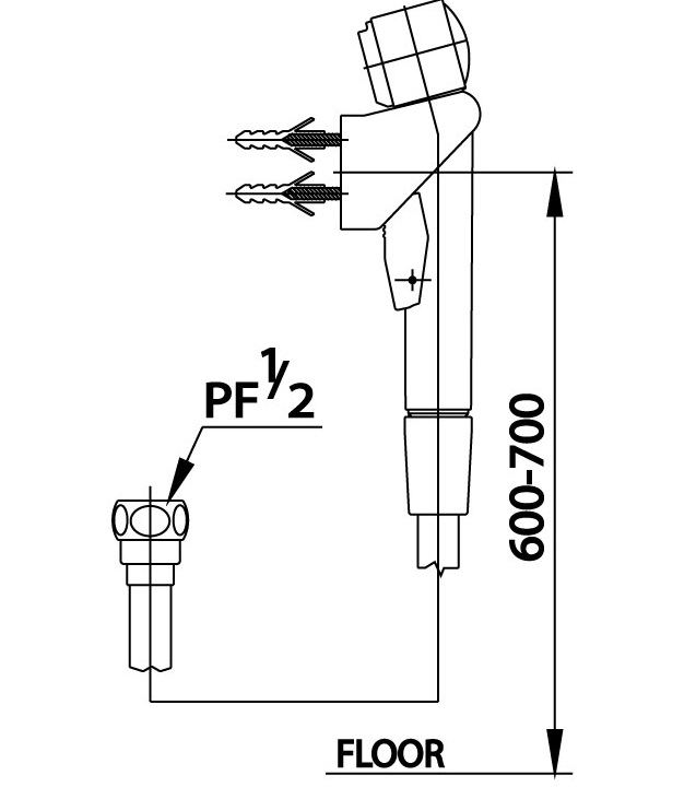 Bản vẽ  kích thước vòi xịt CT 666N WH HM COTTO