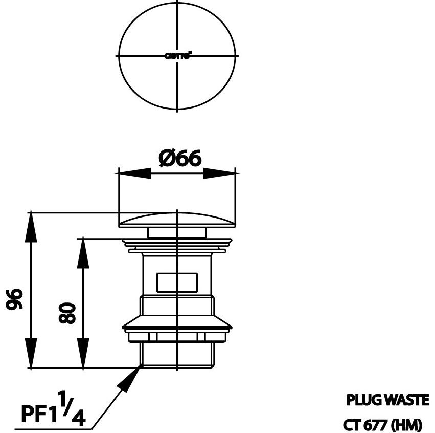 Bản vẽ kích thước cổ xả nhấn COTTO CT 677 BL HM