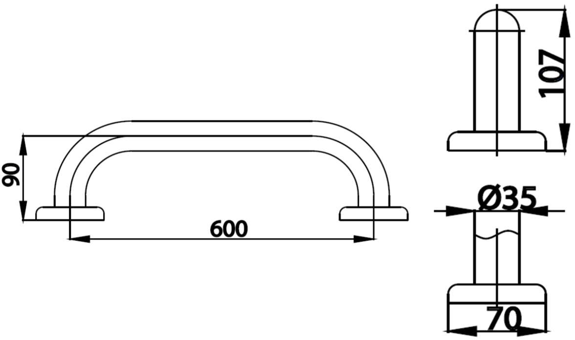 Bản vẽ kích thước tay vịn CT7501L60(HM) Cotto thẳng 600 mm