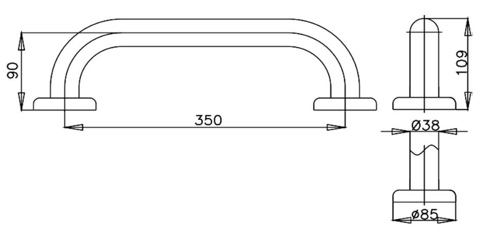 Bản vẽ kích thước tay vịn CT790(35CM)(HM) Cotto thẳng 350 mm