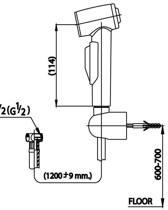 Bản vẽ kích thước vòi xịt CT 980 H WH HM  COTTO