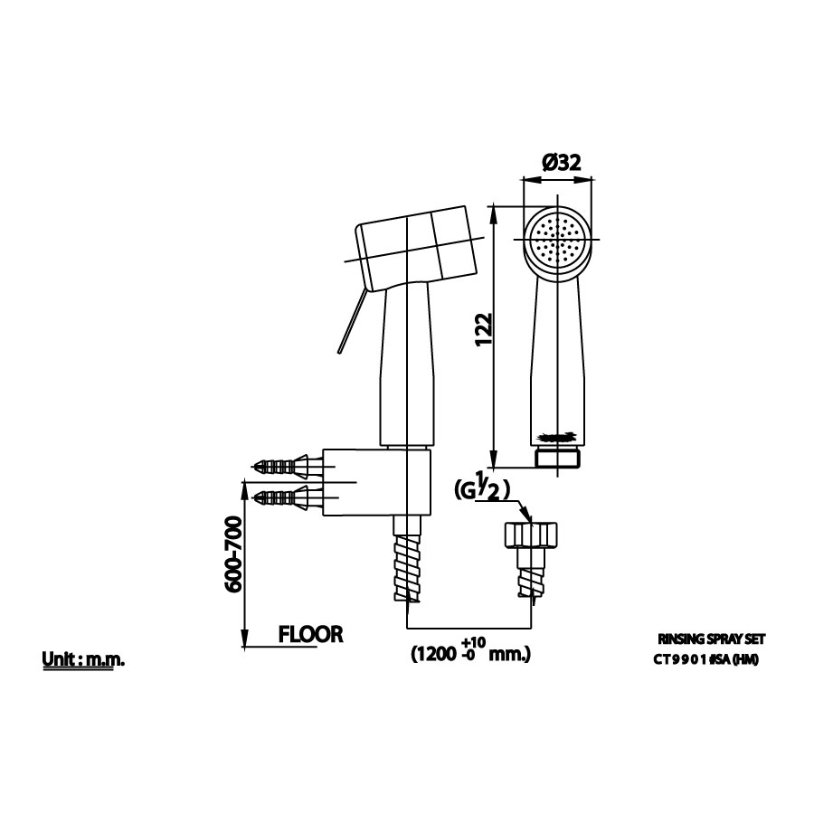 Bản vẽ kĩ thuật vòi xịt CT996H#WH(HM) COTTO