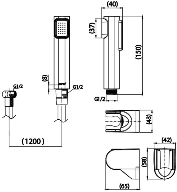 Bản vẽ kích thước vòi xịt bồn cầu CT 9915 GG HM Cotto