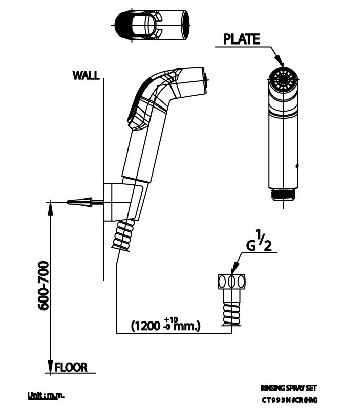 Bản vẽ vòi xịt vệ sinh CT993N#CR(HM) cotto
