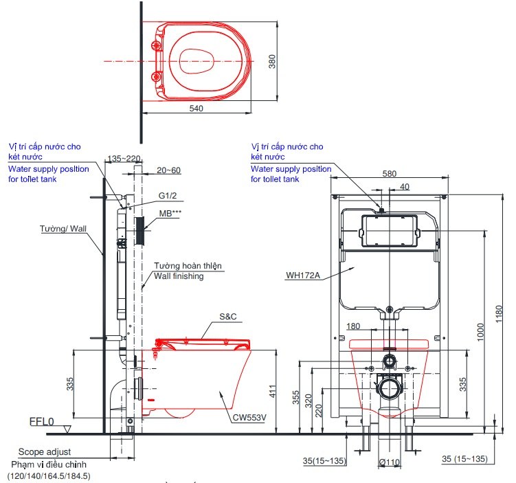 Bản vẽ kỹ thuật xí bệt TOTO CW762+TC384CVK+WH172A+MB174P#WH