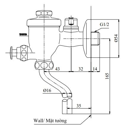 Bản vẽ kích thước van xả tiểu TOTO DU601SRR