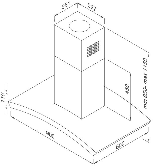 Bản vẽ kỹ thuật máy hút mùi đảo K 382B Malloca