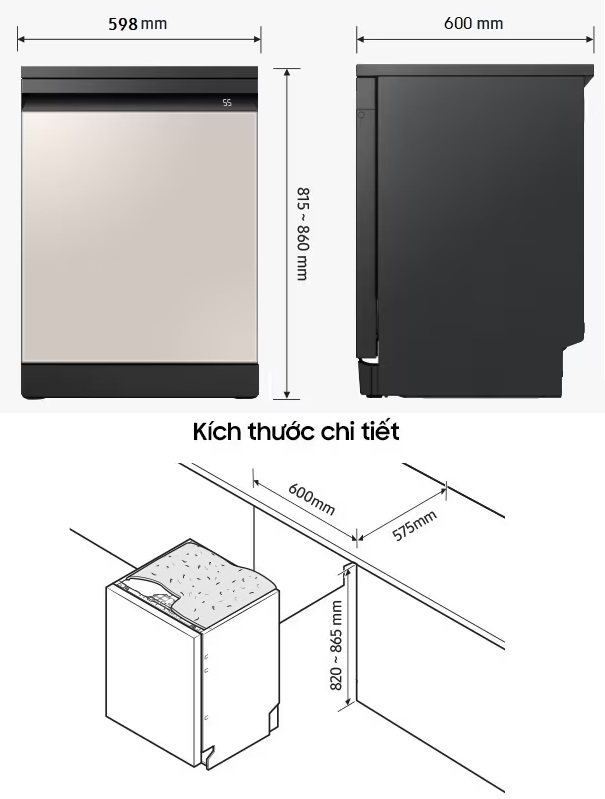 Bản vẽ kích thước máy rửa chén độc lập SAMSUNG DW60CB750S24 độc lập