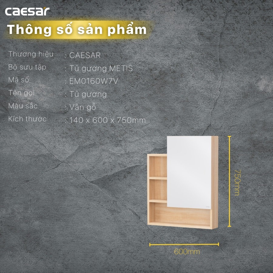 Bản vẽ tủ gương Caesar EM0160W7V vân gỗ