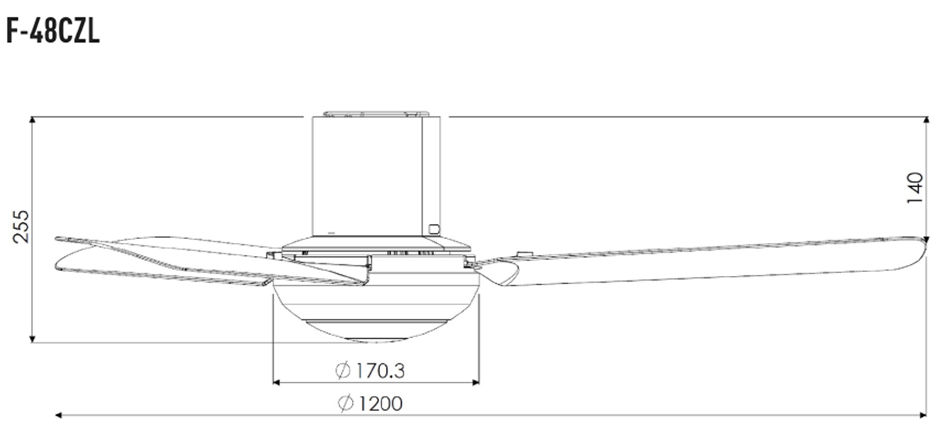 Bản vẽ kích thước quạt trần Panasonic F 48CZL