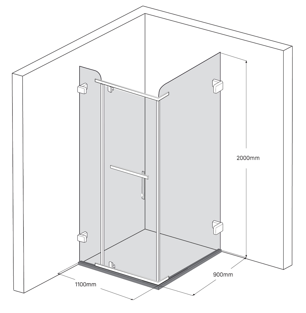 Phòng Tắm Kính Fendi FDG-1X3 Góc Vuông Crom 1.1 Mét