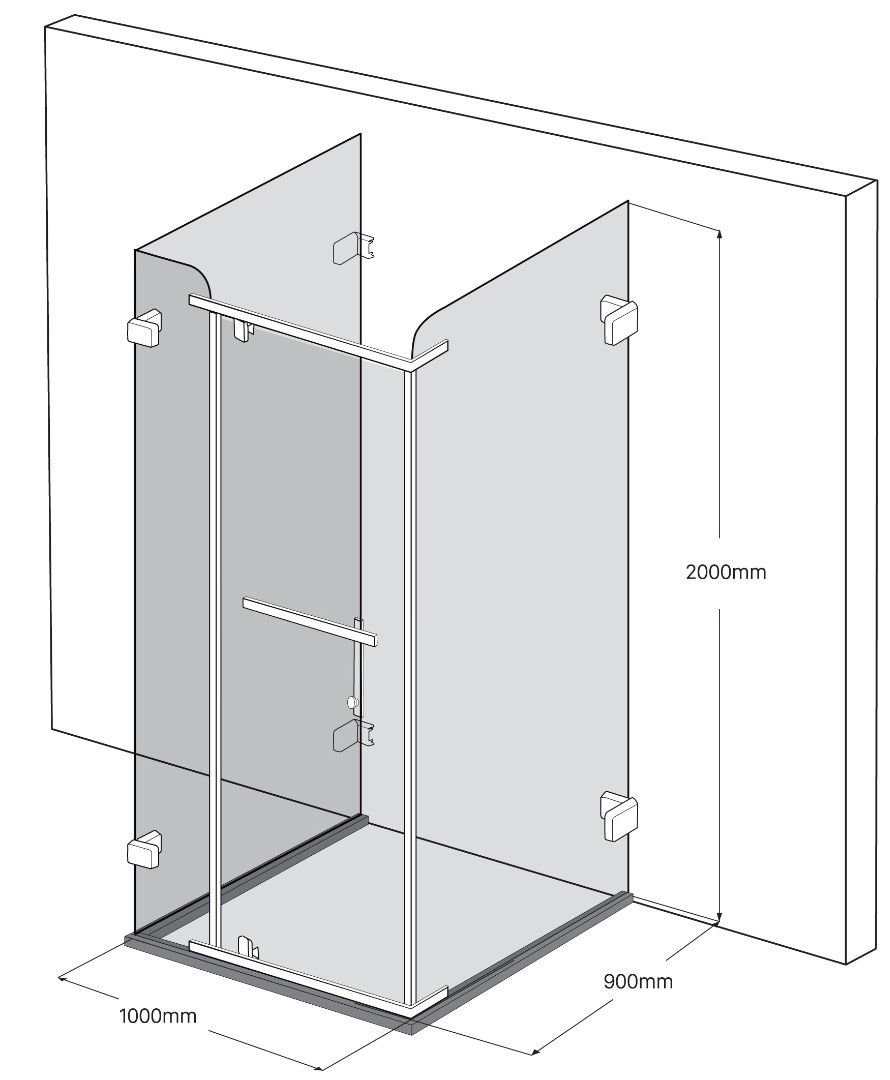 Thông số kỹ thuật vách kính phòng tắm Fendi FDU-1X4 góc vuông