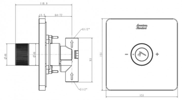 Bản vẽ nút điều chỉnh tay sen FFAS0925 BHG American màu ghi