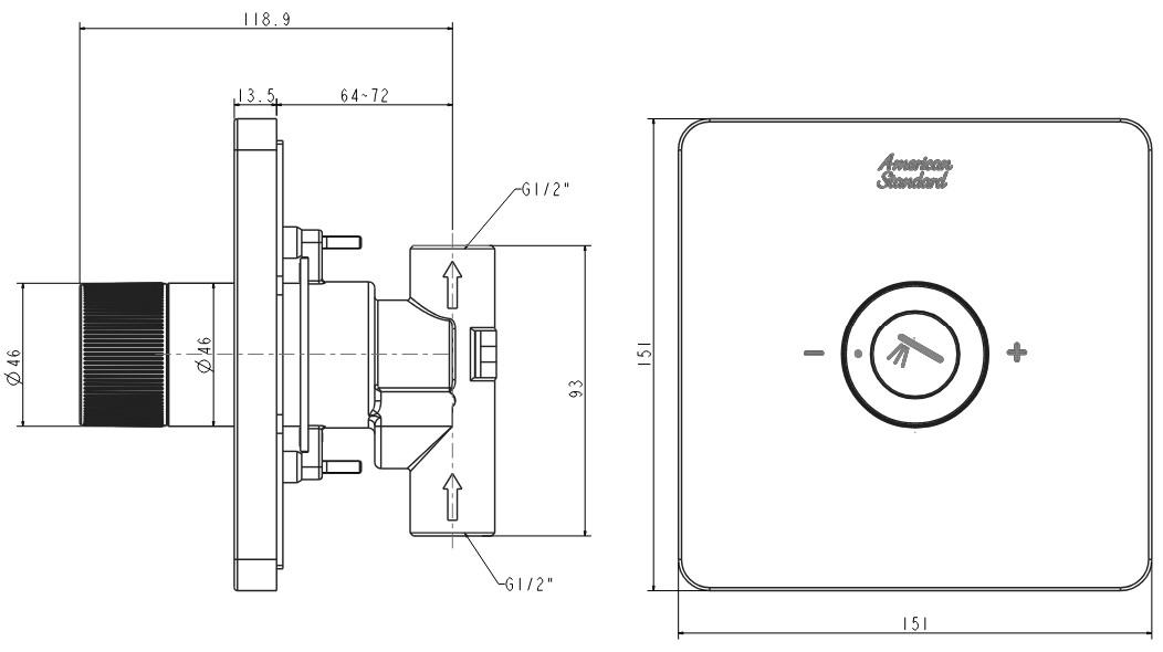 Bản vẽ nút điều chỉnh tay sen FFAS0925 HG American màu xám đen