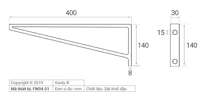 Bản vẽ giá đỡ eke chậu lavabo bằng sắt Kanly FW04.01 treo tường