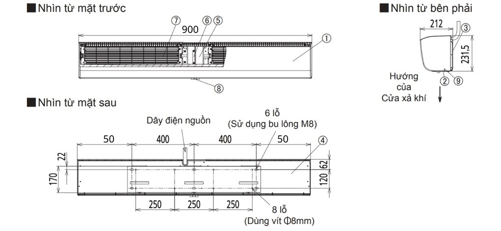 Bảng vẽ kỹ thuật quạt chắn gió FY-4009U1