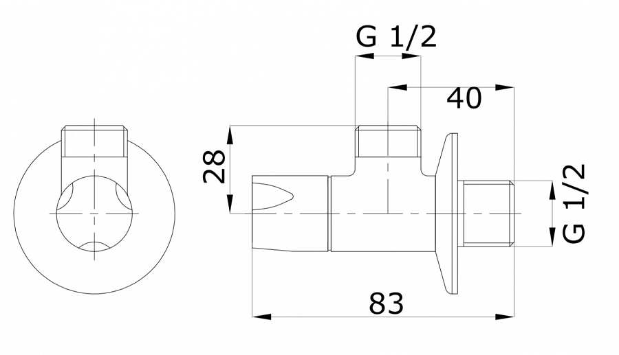 Bản vẽ kích thước van góc Toto HAP004A